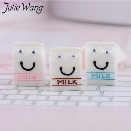 Julie Wang 10PCS Resin Milk Charms Mixed Colors Artificial Food Pendant Jewelry Making Accessory Home Decor Table Props