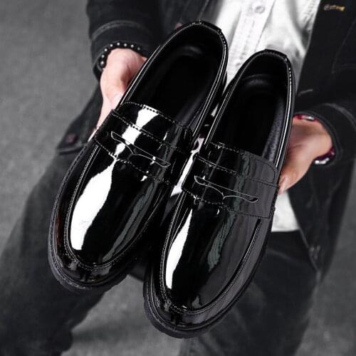 2020 spring mens shoes natural leather brand fashion trend waterproof non-slip casual simple black shoes without laces loafers