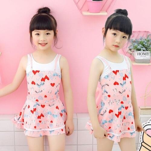 2021 New Fashion Girls' Swimwear, Childrens One-piece Skirt-style Childrens Seaside Vacation Swimwear