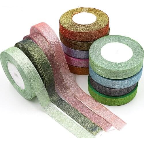 25Yards/roll 15mm Glitter Ribbon DIY Festival Decor Party Crafts Wedding Ribbon Gift Warrping Christmas Decor Handmade Material