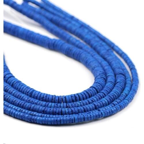 4/6/8MM Natural Stone Dark Blue Volcanic rock Spacer Flat Round Coins Lava Loose Beads For DIY Jewelry Making Bracelet Findings