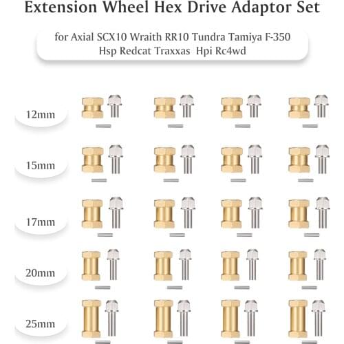 4PCS 12mm 15mm 17mm 20mm 25mm Extension Wheel Hex Drive Hubs Copper Widener Adapter for SCX10 Wraith RR10 Tundra Tamiya Hsp Hpi