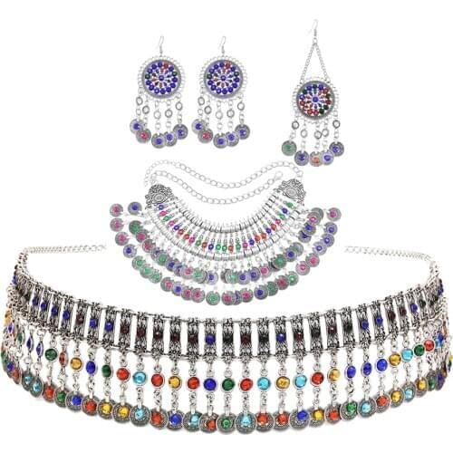 Afghan Jewelry Sets for Women Hippie Coin Tassel Statement Necklace Earring Hair Clips Belly Dance Sets Indian Turkish Gift