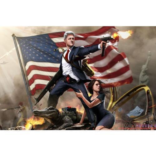 American Flag Uzi Alligator WTF Sadic Weapons Girls Nen Males Humor Funny Fabric Silk Poster Print Home Decoration B0420-24