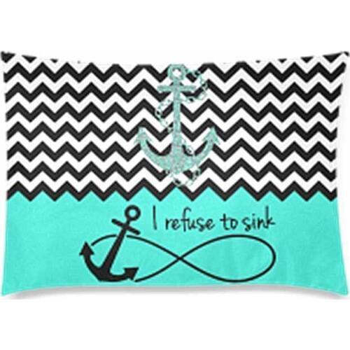 Turquoise Block Chevron Zigzag Infinity Anchor Quotes I refuse to Sink Pillowcase - Pillow Case with Zipper, Pillow Protector Co