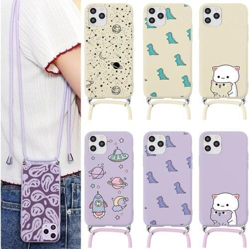 Necklace Lanyard Rope Cases For iPhone XR XS Max X 7 8 SE 12 Pro Mini 2020 6 6S Plus Cover For iPhone 11 Pro Max Soft Back Cover