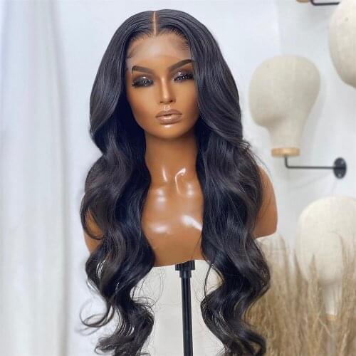 Black Wavy Synthetic Lace Wigs 13x4 Body Wave Front Lace Wigs Pre Plucked with Baby Hair Heat Resistant Fiber Hair Wig