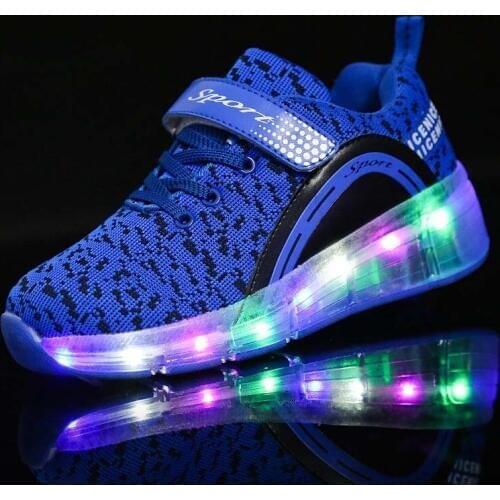 Kids Boys Girl LED Light Shoe Up High Top Wings Leather Shoes USB Rechargeable Flashing Sneakers Girls Dance Lights Nights Shoes