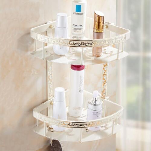 2 Tier bathroom shelves rack Baking White Varnish triangle corner shelf, European Zinc Alloy wall mounted storage shelf whosale