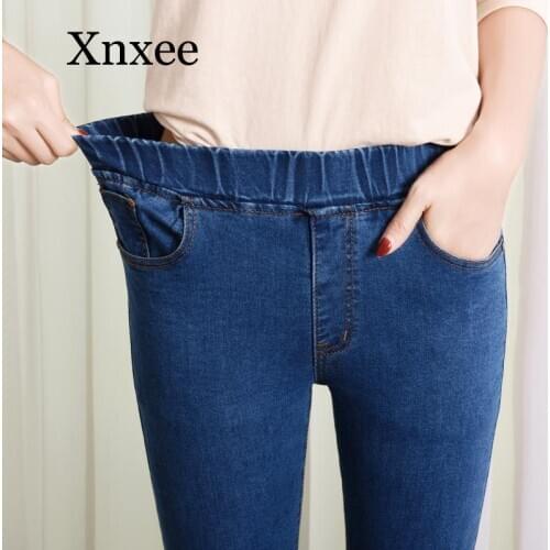 Long Pants Blue Elastic Waist Jeans Woman High Waist Plus Size Skinny Black Blue Pocket Mom Jeans Denim Pencil Pant 6X