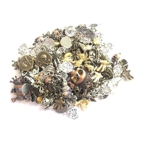 Hot sale metal skull mixed charm pendant antique bronze bracelet necklace handmade jewelry making wholesale DIY accessories