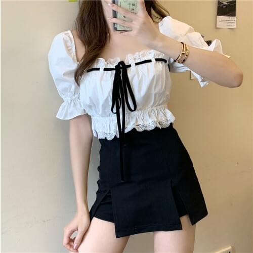 Cute Sets for Girls Summer 2020 Chic Fashion Shorts Skirt Lace Tops Sweet Women Two Piece Outfits 2 Piece Sets Black White