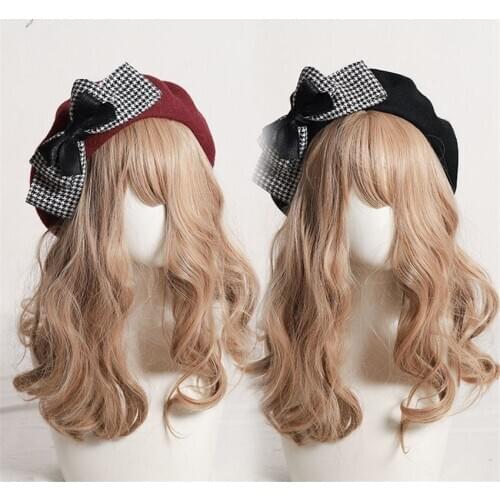 Big Bow Kawaii Beret Hat Lolita Teenage Sweet Woolen Handmade Cute Warm Autumn Winter Painter Cap B1678