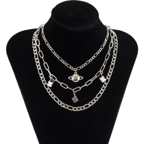 Fashion Creative Personality Multilayer Necklace Dice Tassel Three Layer Punk Chain Necklace Pendant Necklace For Women Jewelry