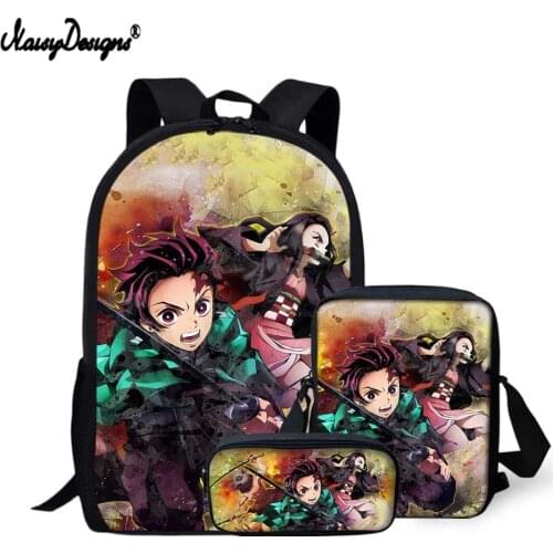 NOISYDESIGNS Fashion Kids School Bags Canvas Demon Slayer Printed Children Backpack Schoolbags Child Book Shoulder Bags Mochila