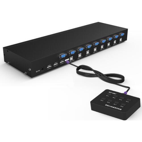 MT-VIKI 8 Port KVM Switch VGA USB Manual Keypress with Wired Remote Extension Switcher PC Selector for 8 PC 1 Monitor MT-801UK