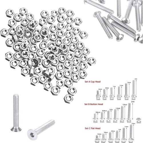 250pcs Stainless Steel M3 A2 Bolts Screws Hex Assortment Set Repair Fastener Screws Hardware Tools