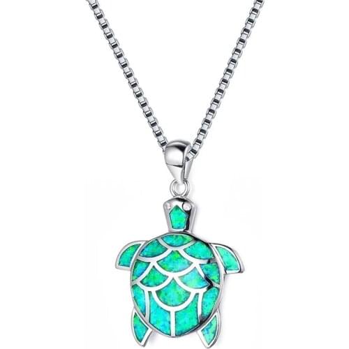 New Women Pendant Cute Turtle Long Chain Necklace Animal Blue Fire Opal Necklace For Women Jewelry Party Gift Accessories