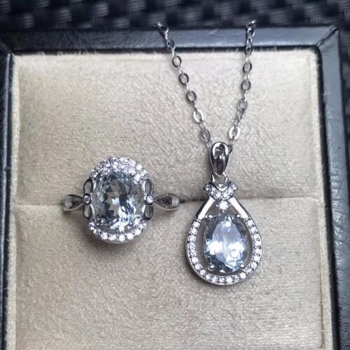 Single gem 2 karat Aquamarine suit high-end color treasure monopoly 925 silver luxury craft