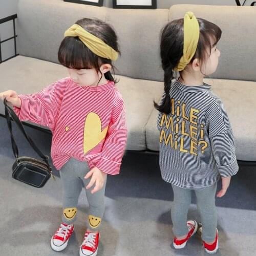 1-6 y girl spring autumn two-piece new style letter printing striped loose sweat shirt T-shirt + leggings quality child clothing
