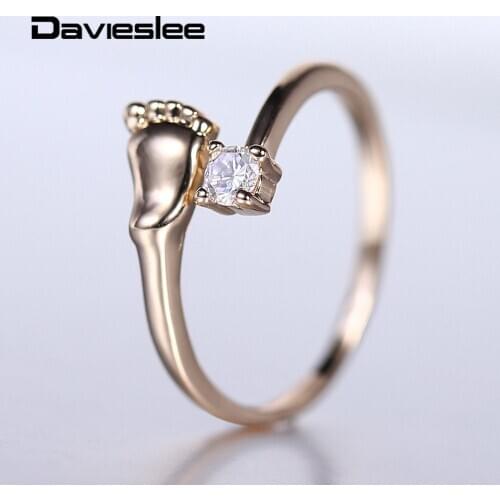 Open Finger 585 Rose Gold Free Size Band Ring Clear Cubic Zircon Little Baby Foot Resizable Ring for Women Girls Jewelry DGR62