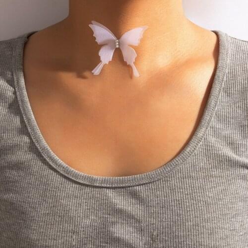 Necklace Kettingen Voor Vrouwen Necklace for Women Invisible Line Tulle Butterfly One Piece Choker Bijoux Femme Jewelry