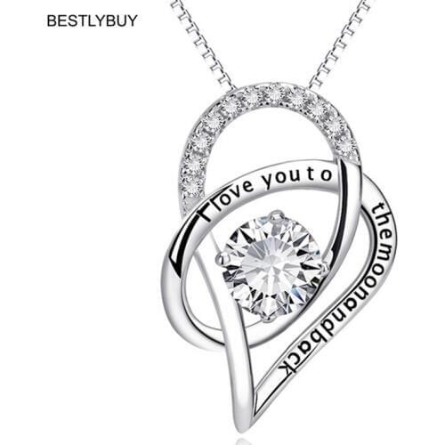 6 Colors Genuine 925 Sterling Silver Heart Lettered Pendant Necklace Crystal Pendants & Necklaces For Women Fine Jewelry