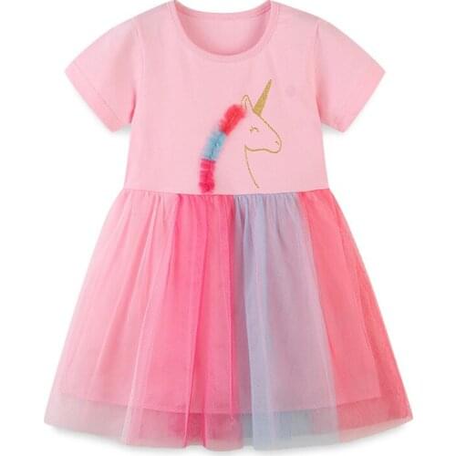 Frocks for Baby Girls 2021 Summer Unicorn Vestiods Children Clothes Toddler Colorful Tulle Cotton Dresses for Kids 2-7 Years