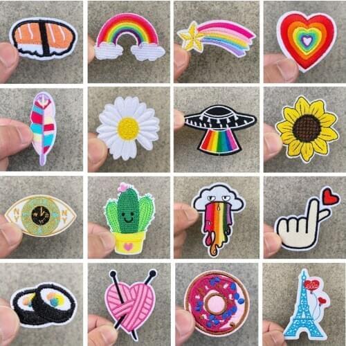 Prajna Rainbow Embroidered Patches for Kid Clothing Daisy Stickers Iron on Patches Stripes Appliques Clothes Cute Cartoon Patch