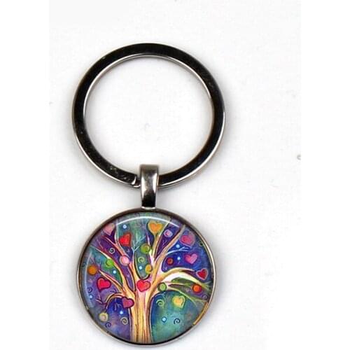 Retro life tree keychain glass cabochon keyring accessories children creative pendant charm men and women favorite gift souvenir
