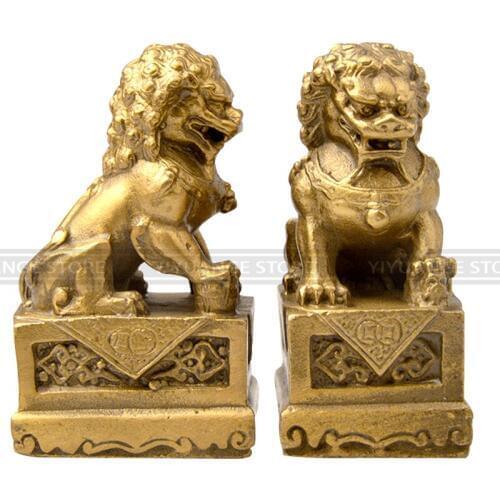 Christmas China Chinese Folk Feng Shui Full Brass Copper Powerful Guardion Door Lion Home Decoration Furnishing Articles