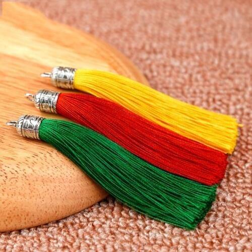 10pcs/lot 9cm Silk Tassels Cords with Metal Caps for Earrings Charms Pendant Tassel Fit DIY Jewelry Making Material