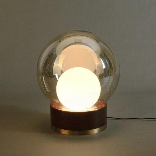 Nordic glass ball, solid wood bedroom lamp night light on a bedside lamp decoration designer household contracted warmth