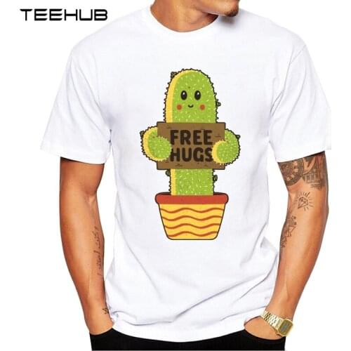 TEEHUB Mens New Fashion Free Hugs Cactus Design Short Sleeve T-Shirt Cool Printed Tops Hipster Tee Shirts