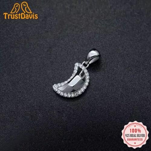 TrustDavis Fashion Real 925 Sterling Silver Sweet Moon Shiny CZ Charm Pendant Handmade DIY Accessories Fine Jewelry DZ473