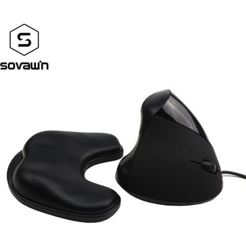 Sovawin Computer PC Wired Vertical Mouse USB Right Hand Optical 2.4g Ergonomic with Memory Foam Soft Wrist Rest Mouse Pad