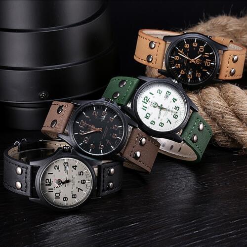 Vintage Mens Waterproof Date Leather Strap Sport Quartz Army Watch Magnetic Stainless Wristwatches Clock relojes para mujer Q