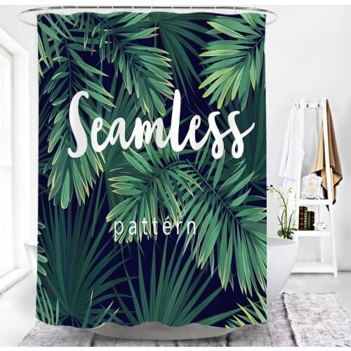 Idyllic Natural Green Leaf 3D Fabric Villa with Shower with 12 Hooks Waterproof Polyester Fabric Shower Curtain