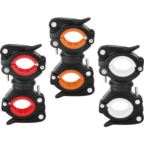 360° Rotating Bike Light bracket clamp Torch Clip Flashlight clip Two-way clipwith non-slip rubber gasket Bicycle spare parts