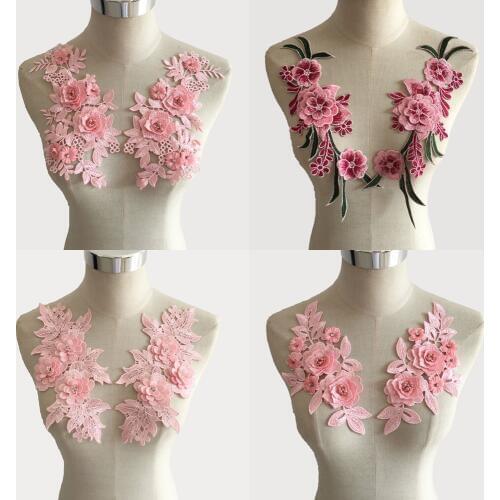 High quality Pink ABS pearls Lace Collar DIY Sewing Embroidery Neckline Applique Decorative Clothing Accessories scrapbooking