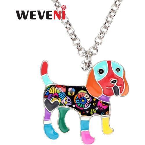 WEVENI Enamel Alloy Smile Beagle Dog Necklace Collar Pendant Cute Animal Jewelry For Women Girl Gift Accessories Wholesale Party