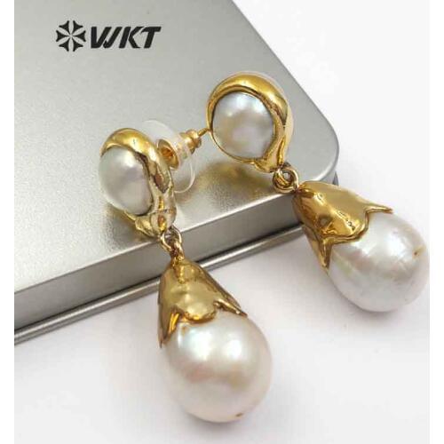 WT-E470 WKT New Popular Natural Baroque Pearl Ladies Gift Mini Phnom Penh Drop Earrings