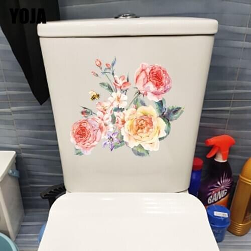 YOJA 24.8CM×21.7CM Rose Bouquet Classic Art Wall Stickers Mural Creative Home Toilet Decoration T1-2599
