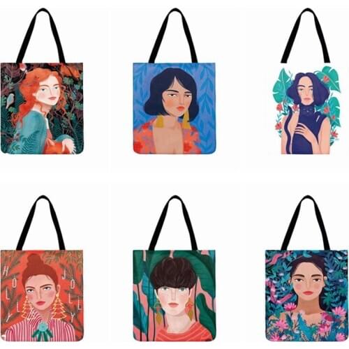 Tropical Plant Girl Printed Tote Bag For Women Casual Tote Ladies Shoulder Bag Outdoor Beach Bags Foldable Shopping Bags