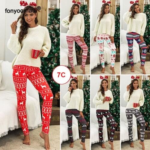 Women Christmas leggings Pants Print Tree Snowflake Elk High Waist Silm Stretch Bottoming Pants X-Mas Outfit For Lady Plus Size