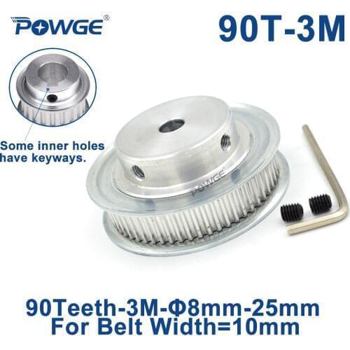POWGE Arc Tooth 90 Teeth 3M Synchronous Pulley Bore 8/10/12/15/16/17/19/20mm for Width 10mm HTD3M Timing belt gear 90Teeth 90T