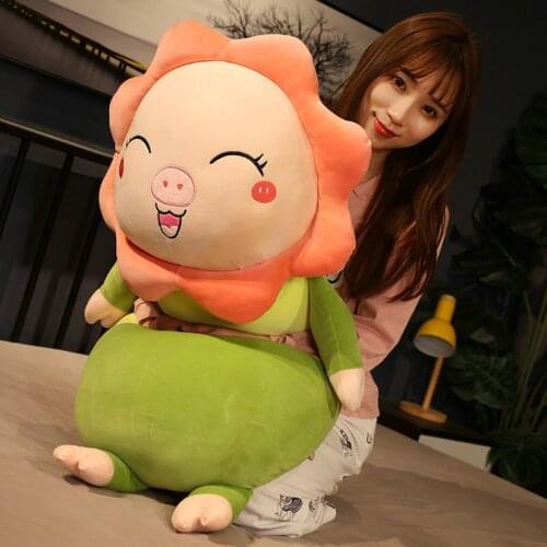 1pc 80/100cm Lovely Sun Flower Pig Plush Toys Cartoon Pillow Doll Stuffed Soft Animal Sleep Cushion For Baby Kids Birthday Gifts