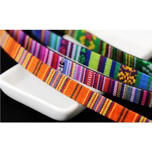 100meters 12mm*2mm 4colors Flat Fabric Cord One Side PU Leather Cord Flat Aztec Ethnic Cord, Bohemian Ethnic Rope Cord