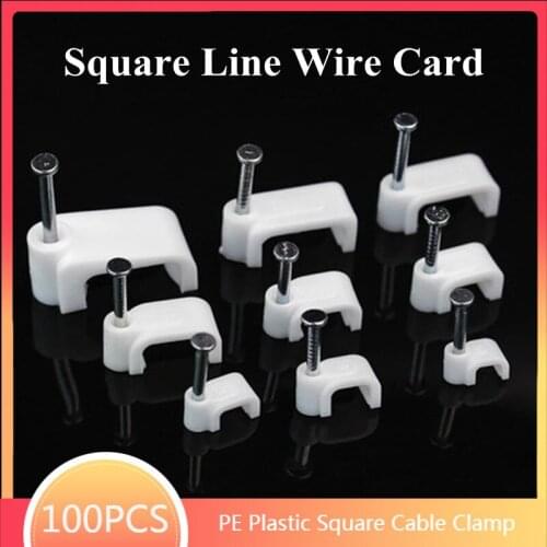 100Pcs Multipurpose Wall Home Supplies Fixing Cable Clip Mount Square Clamp Office Trough Sub Line Wire Card With Nail