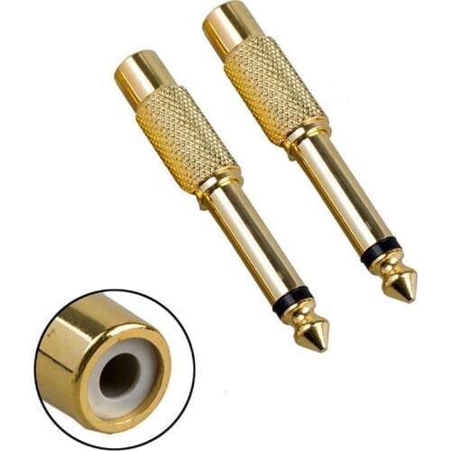2pcs Gold Plated 6.35mm 1/4" Male Mono Plug To RCA Female 6.5mm Jack Audio Stereo Adapter Connector Plug Converter Sound Mixer